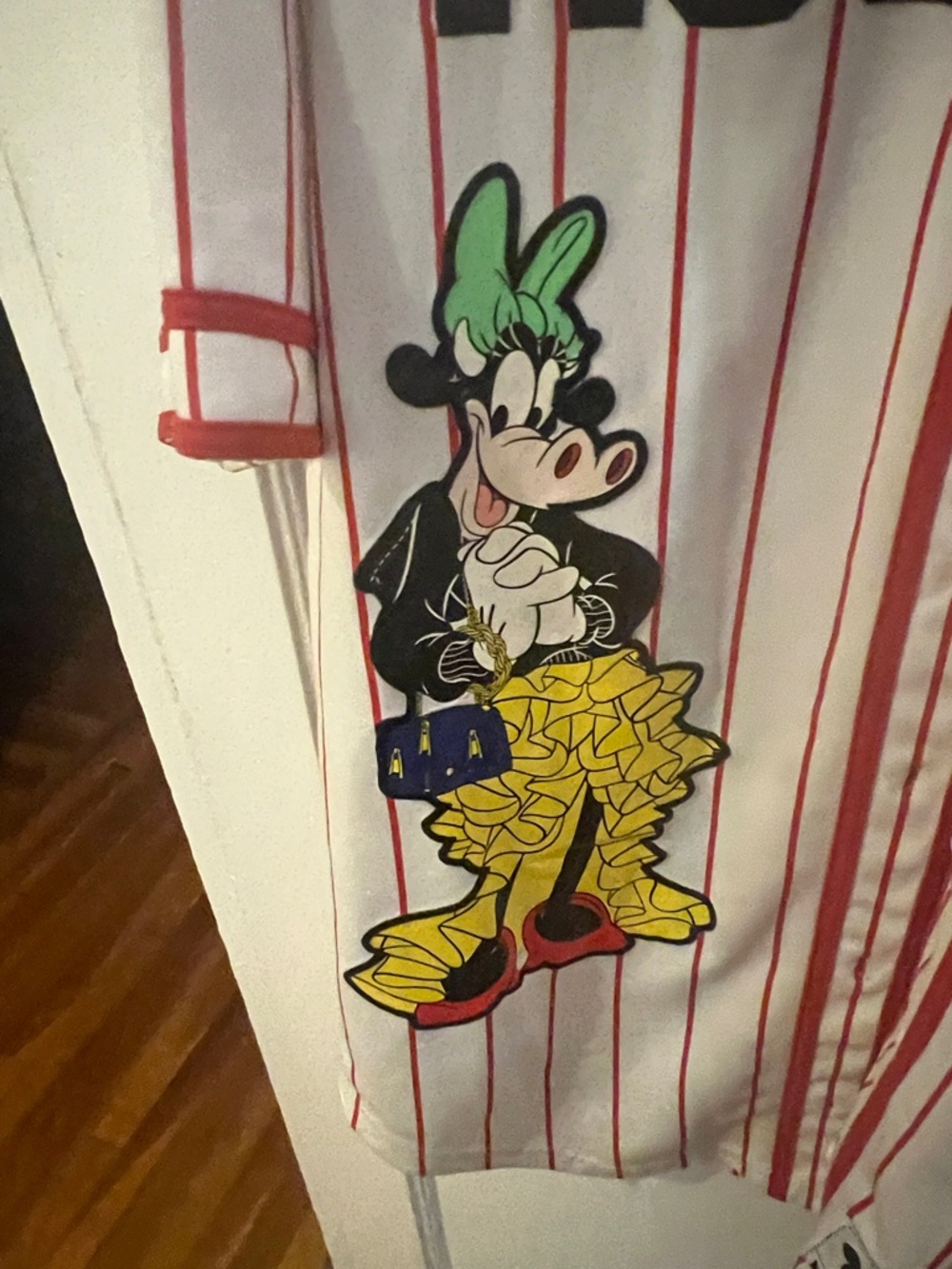 H&M MOSCHINO White & Red Pinstripe Disney Baseball Jersey - Picture 5 of 9